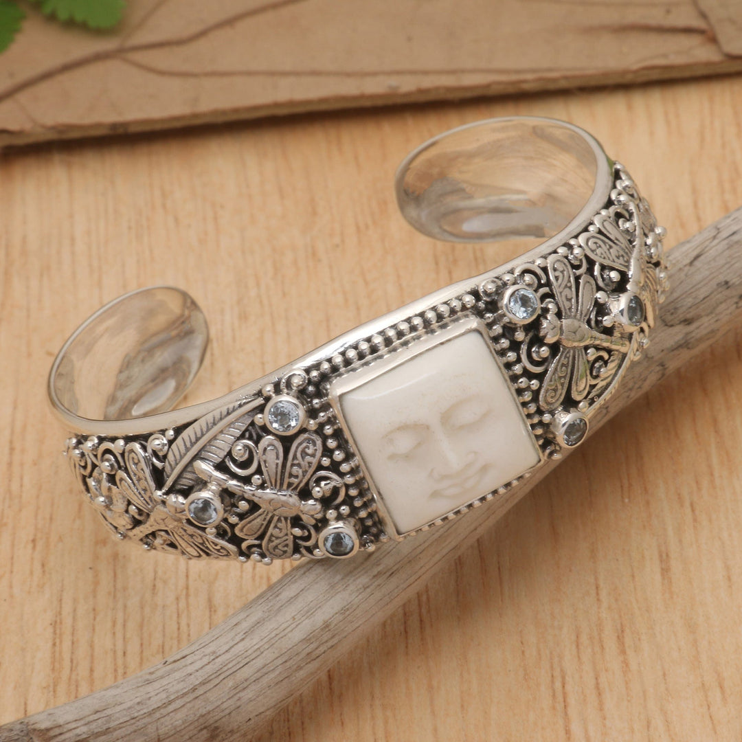 Dragonfly-Themed Faceted Four-Carat Blue Topaz Cuff Bracelet - Dragonfly Heaven