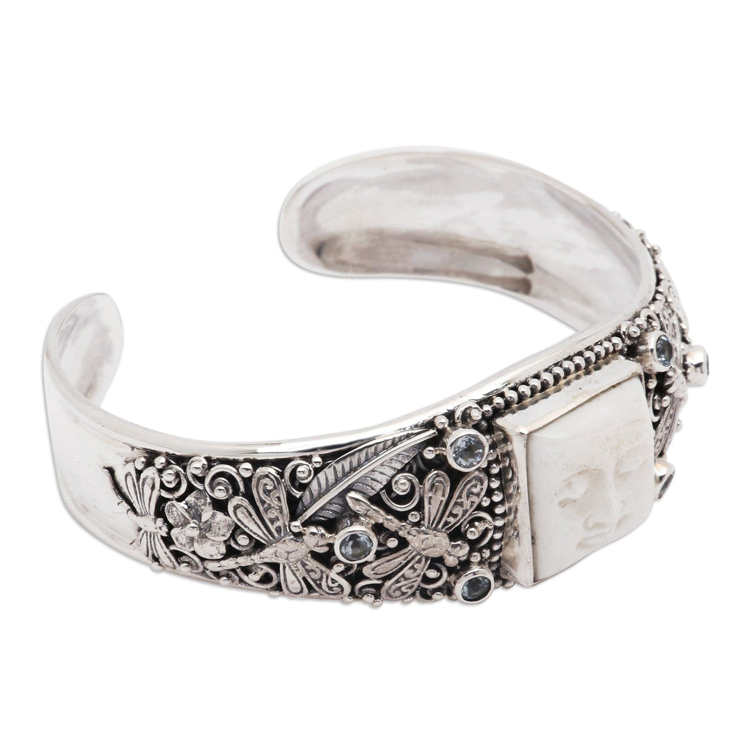 Dragonfly-Themed Faceted Four-Carat Blue Topaz Cuff Bracelet - Dragonfly Heaven