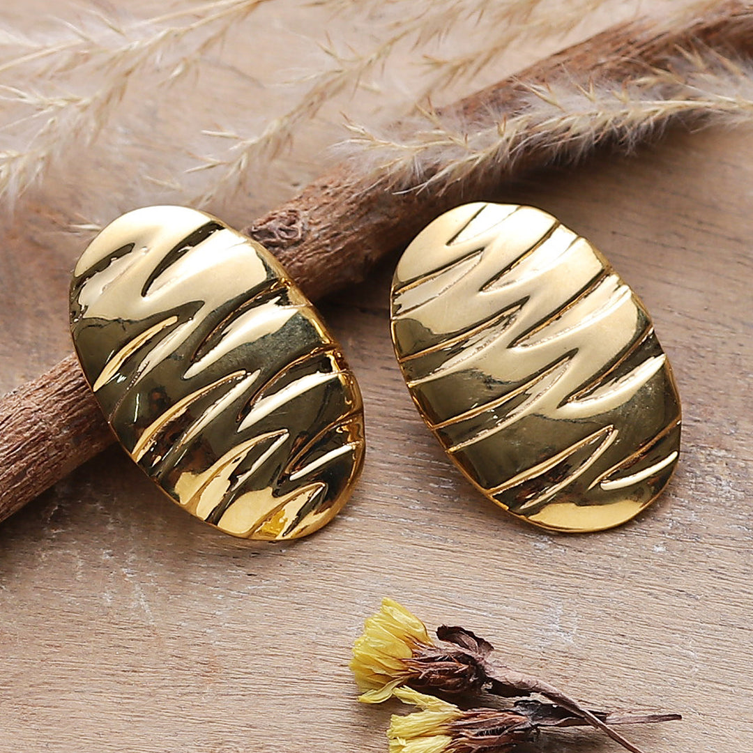 High-Polished Ellipse-Shaped Brass Drop Earrings - Ellipse Beauty