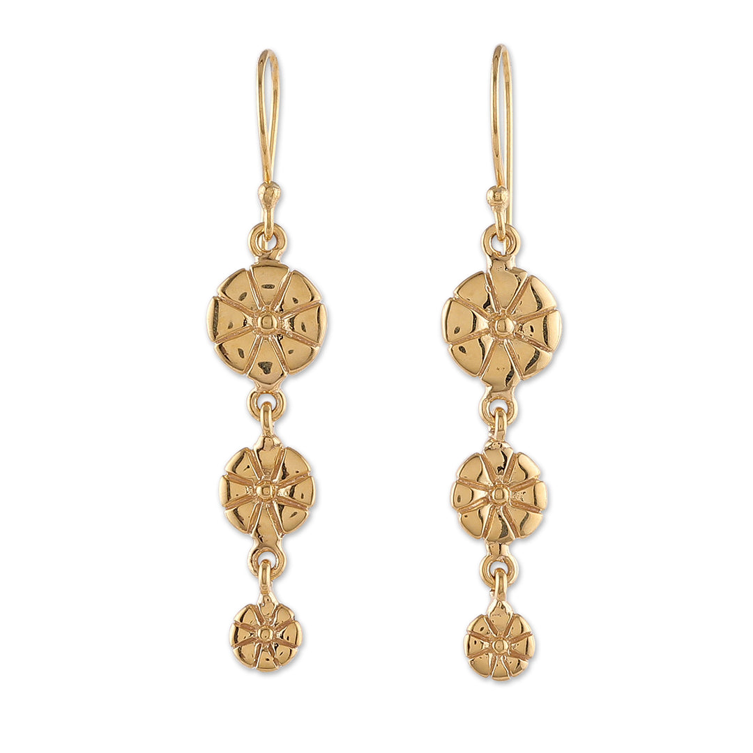 Floral High-Polished Brass Dangle Earrings from India - Floral Victory