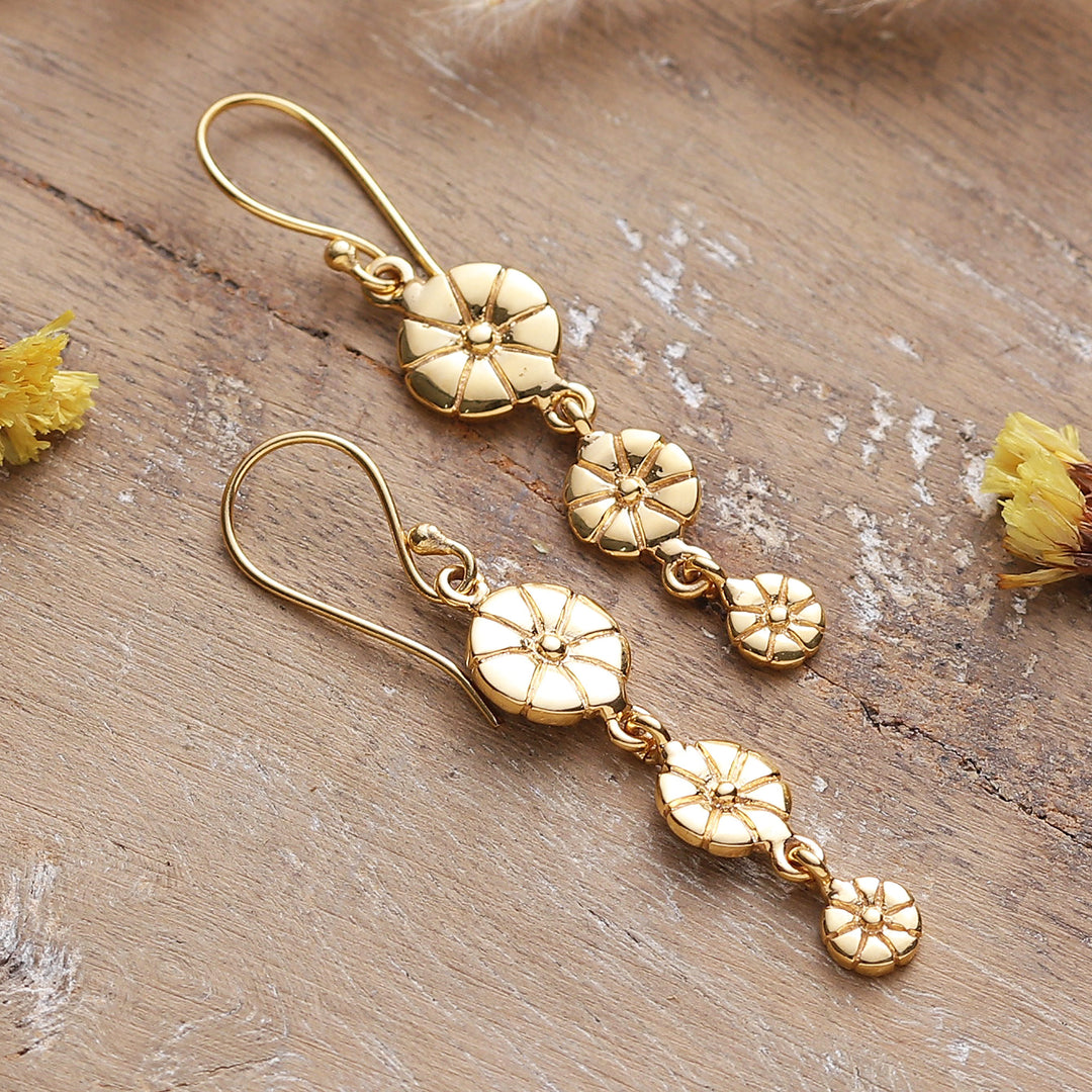 Floral High-Polished Brass Dangle Earrings from India - Floral Victory