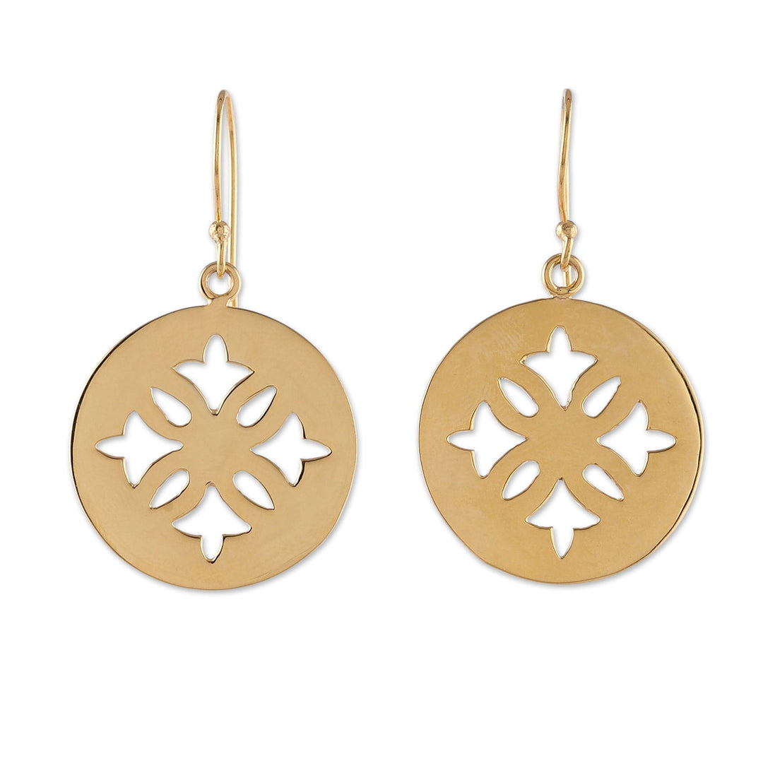 Floral High-Polished Round Brass Dangle Earrings from India - Spring Seal