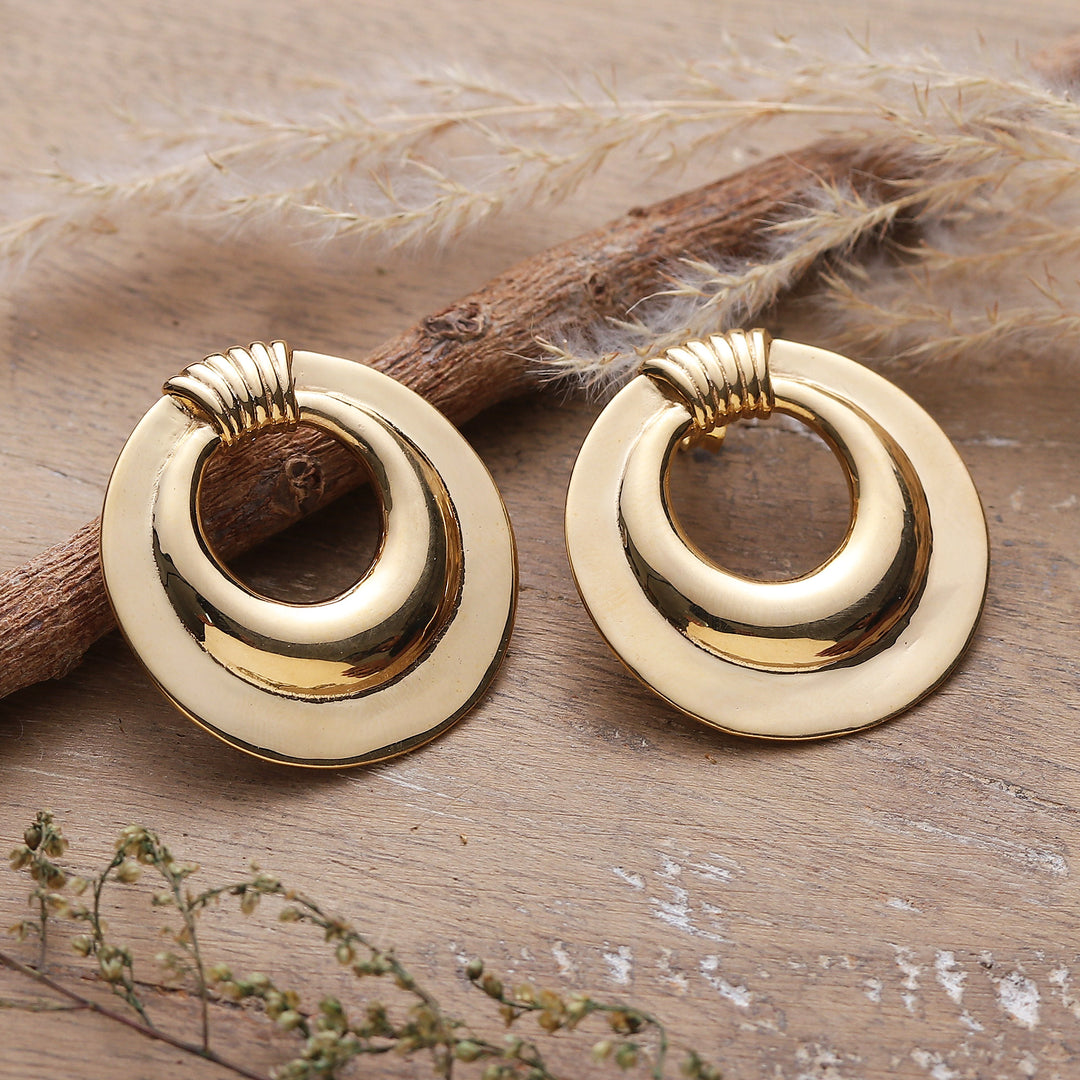 High-Polished Modern Round Brass Drop Earrings from India - Modern Connection