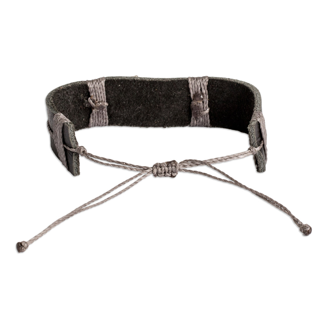 Men's Black Leather Stainless Steel Anchor Pendant Bracelet - High Seas Anchor