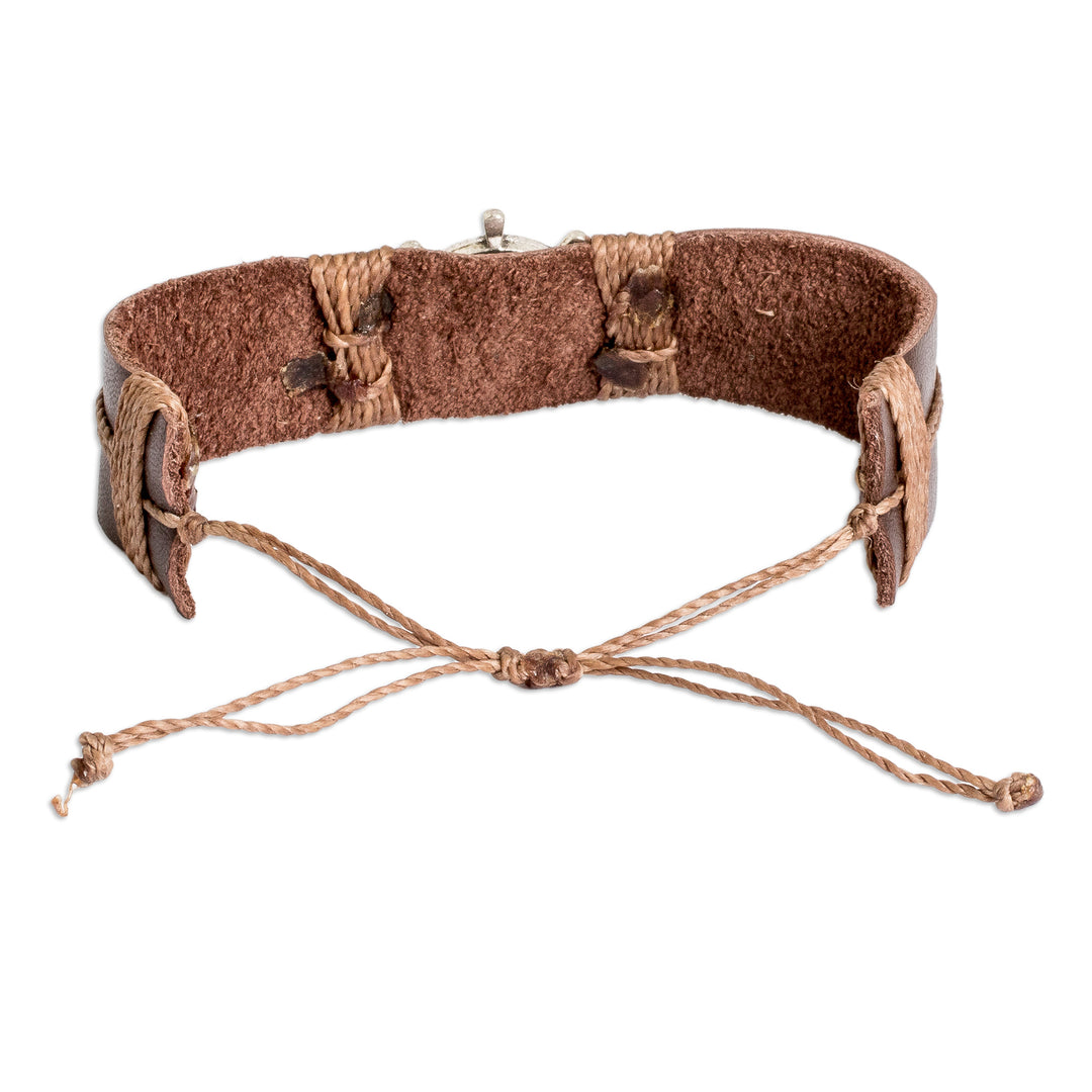 Men's Leather and Stainless Steel Helmsman Pendant Bracelet - High Seas Helmsman
