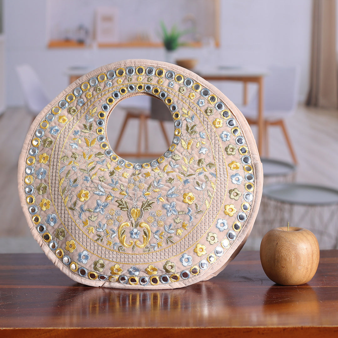 Floral Rayon Embroidered Yellow and Beige Handle Bag - Prosperous Jaipur