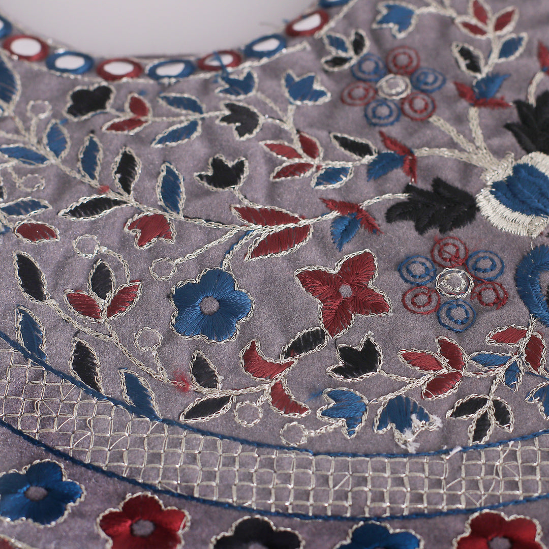 Floral Rayon Embroidered Blue and Grey Handle Bag - Royal Jaipur