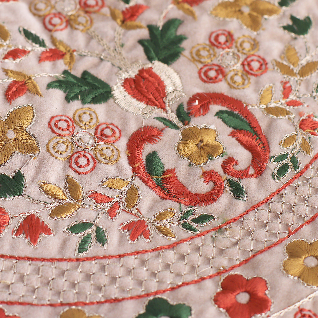 Floral Rayon Embroidered Orange and Beige Handle Bag - Tender Jaipur