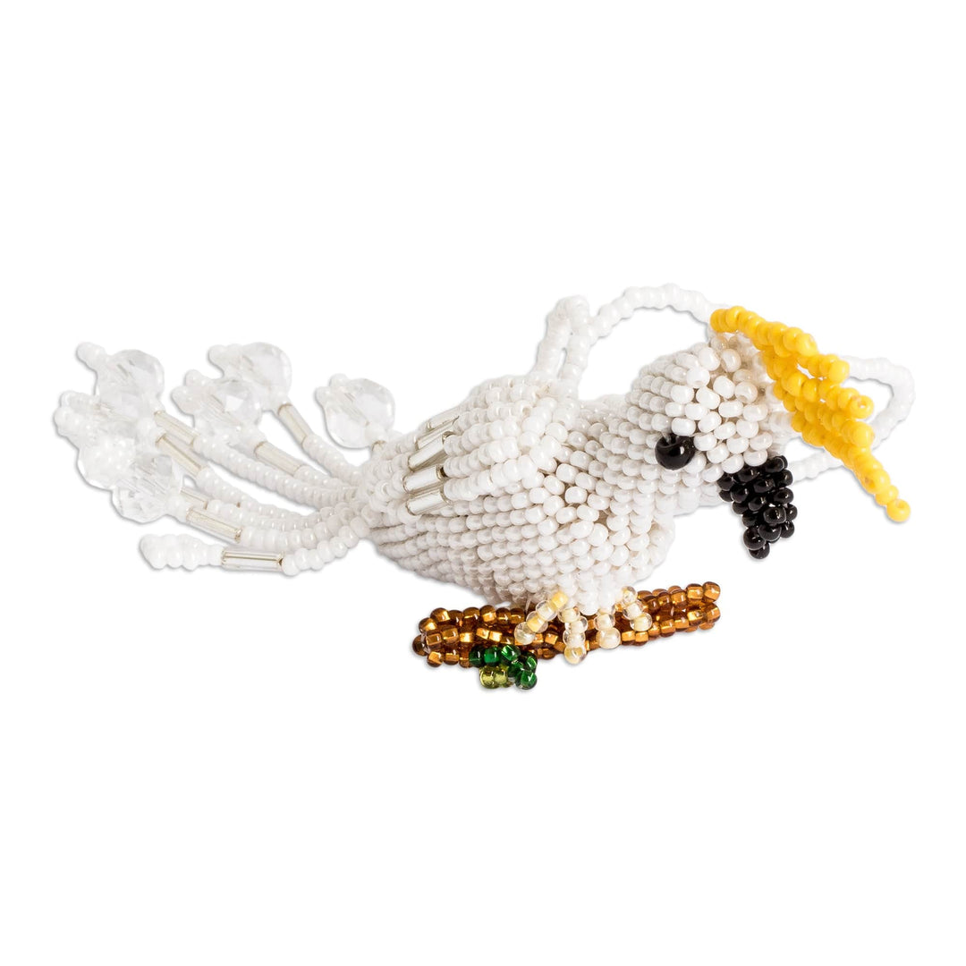 Crystal and Glass Beaded White Cockatoo-Themed Ornament - White Cockatoo