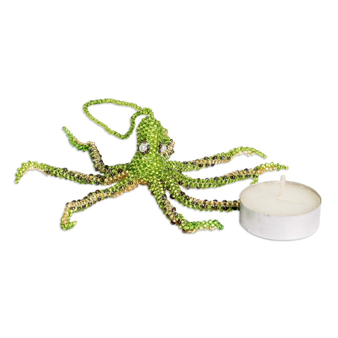 Crystal Glass Beaded Octopus Ornaments from Guatemala (Pair) - Lively Aquatic Life