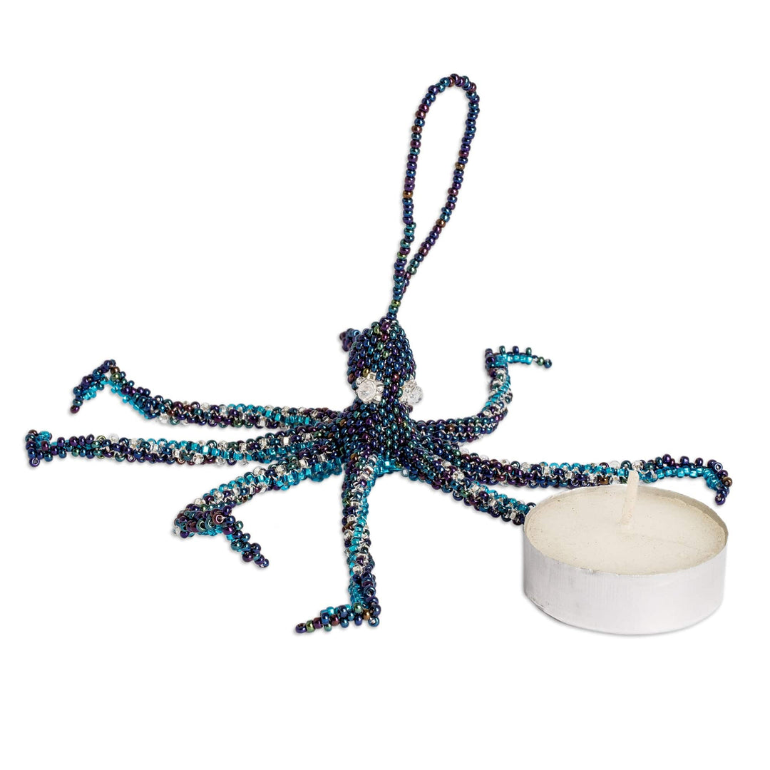 Crystal and Glass Beaded Blue-Hued Octopus-Themed Ornament - Blue Aquatic Life