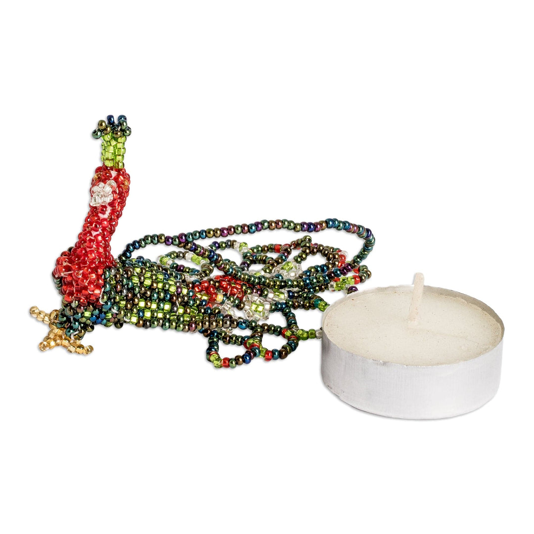 Pair of Glass Beaded Peacock-Themed Ornaments from Guatemala - Peacock Splendor