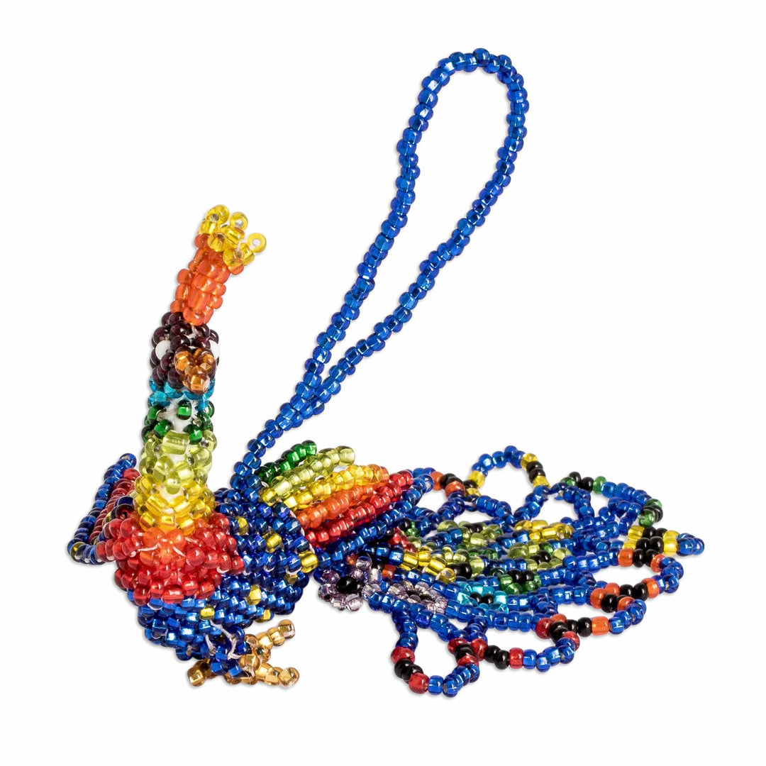 Colorful Glass Beaded Peacock-Themed Ornament from Guatemala - Colorful Real Beauty