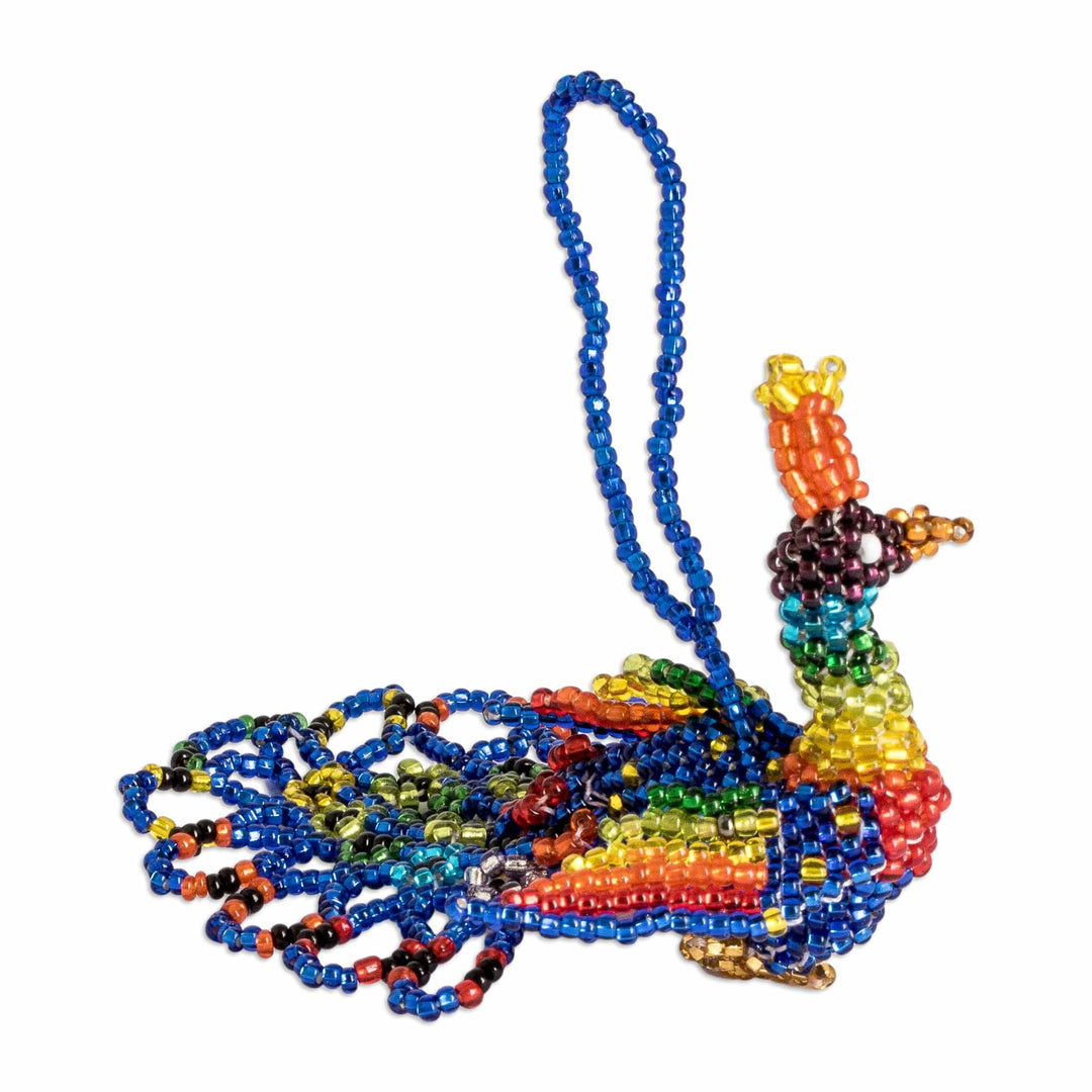 Colorful Glass Beaded Peacock-Themed Ornament from Guatemala - Colorful Real Beauty