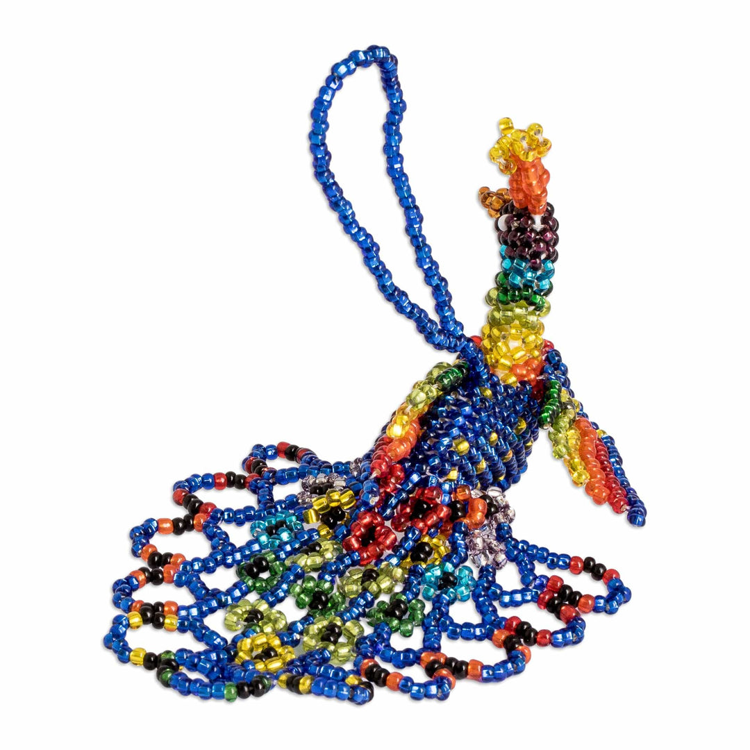 Colorful Glass Beaded Peacock-Themed Ornament from Guatemala - Colorful Real Beauty