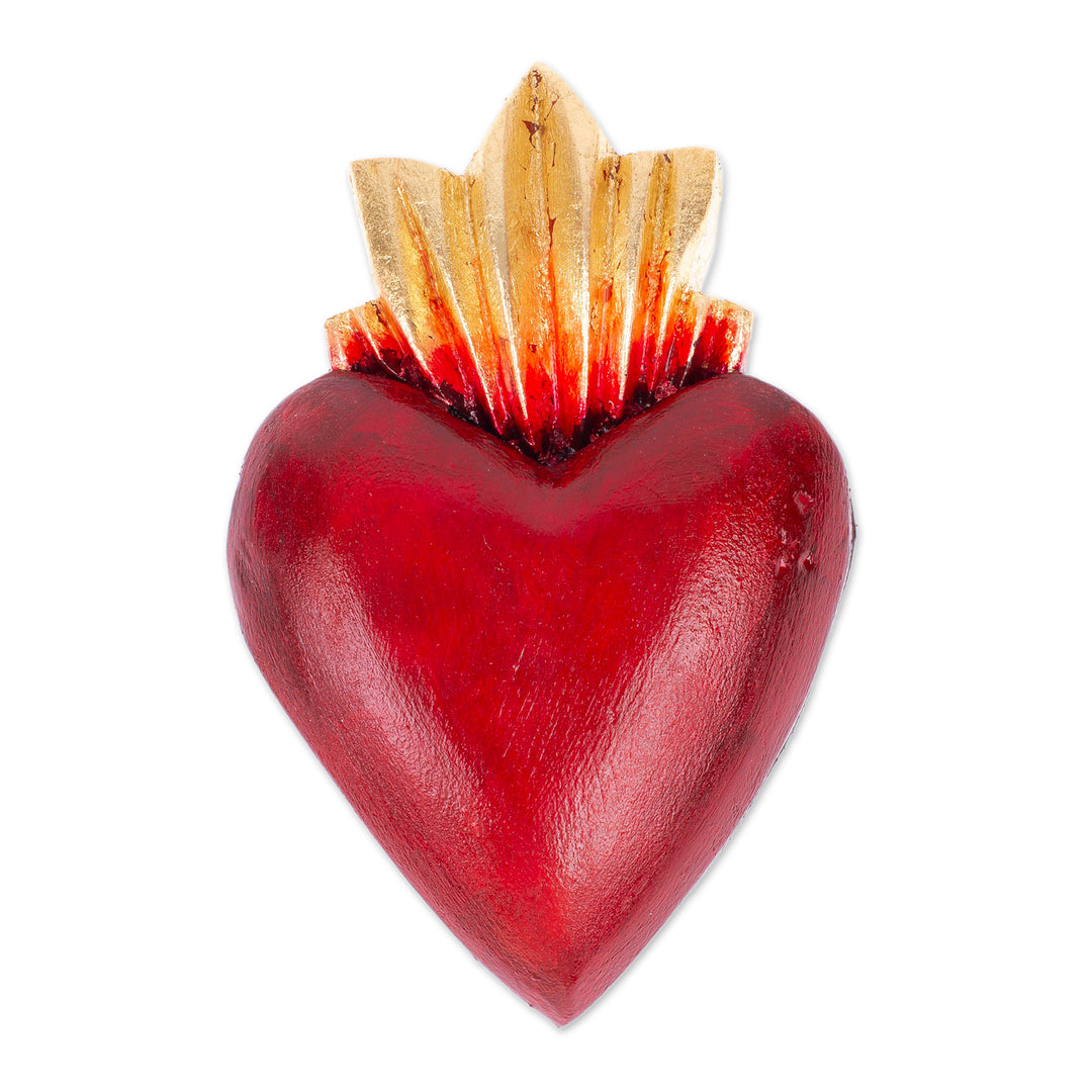 Sacred Heart-Themed Red and Golden Pinewood Wall Accent - Sacred Beats