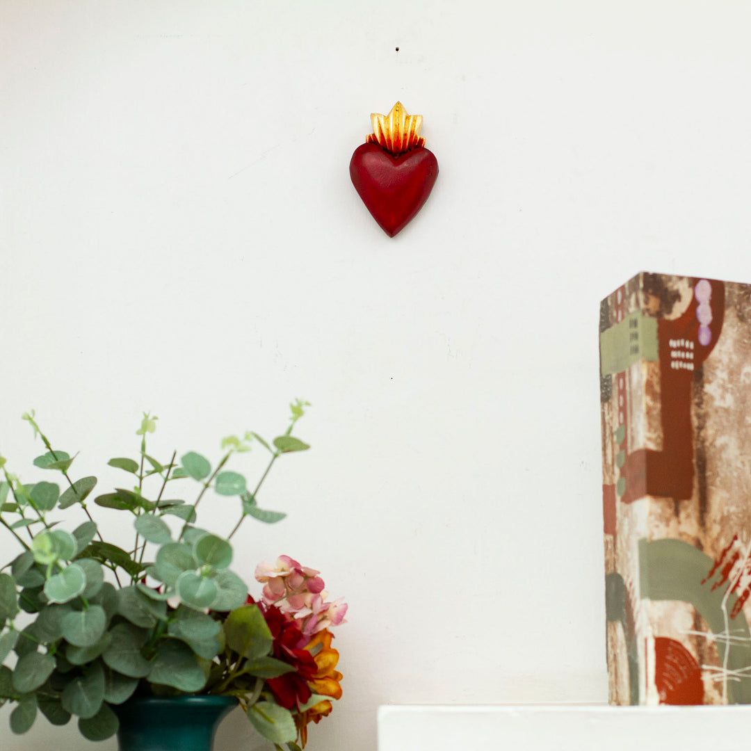 Sacred Heart-Themed Red and Golden Pinewood Wall Accent - Sacred Beats