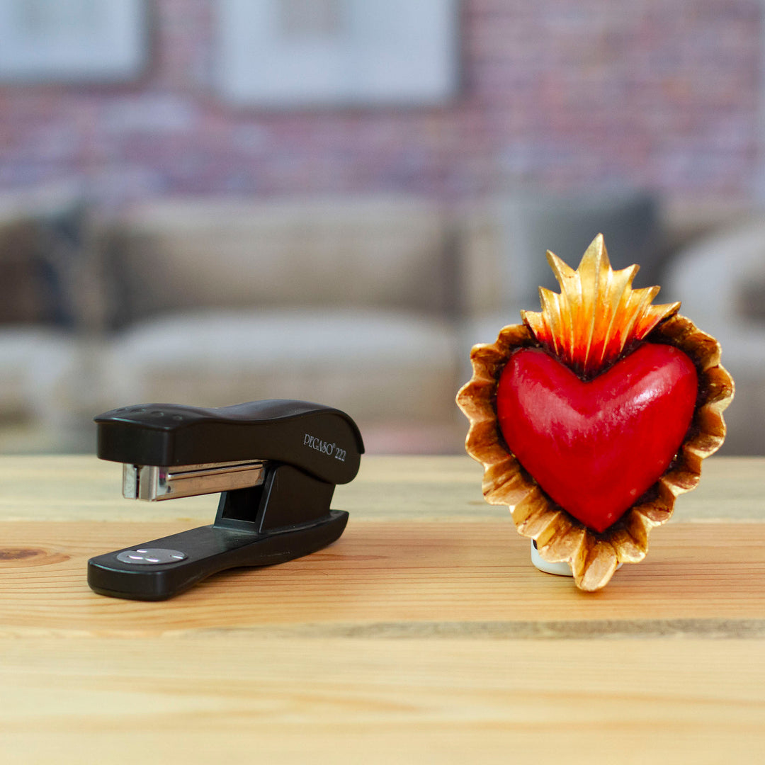 Red and Golden Pinewood Christian Heart Wall Accent - Consecrated Heart