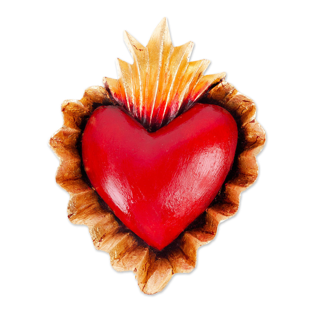 Red and Golden Pinewood Christian Heart Wall Accent - Consecrated Heart
