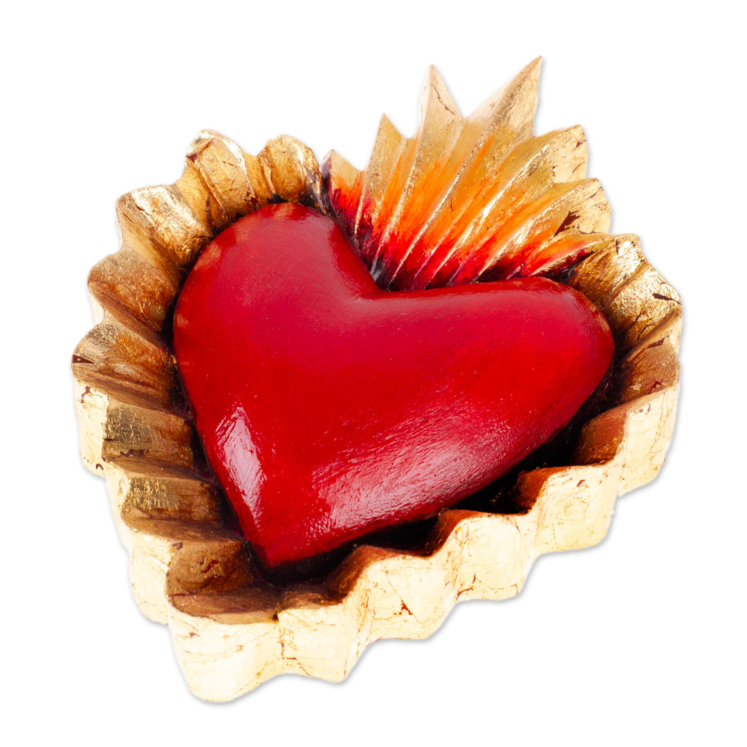 Red and Golden Pinewood Christian Heart Wall Accent - Consecrated Heart