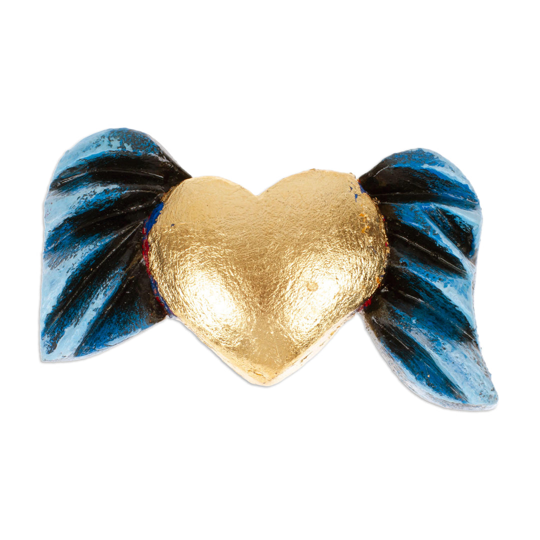 Romantic Hand-Painted Blue and Golden Pinewood Magnet - Angelic Passion