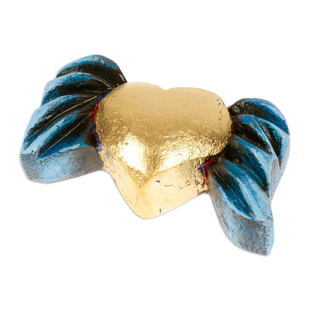 Romantic Hand-Painted Blue and Golden Pinewood Magnet - Angelic Passion