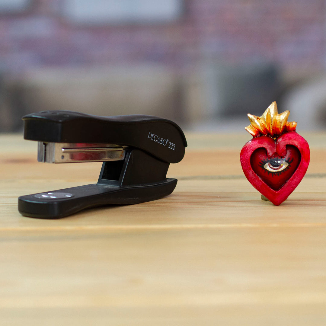 Heart-Shaped Hand-Painted Red and Golden Pinewood Magnet - Immortal Destiny