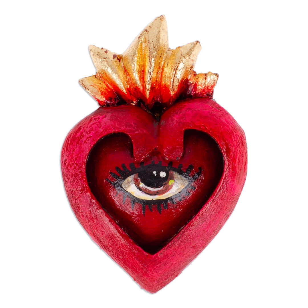 Heart-Shaped Hand-Painted Red and Golden Pinewood Magnet - Immortal Destiny