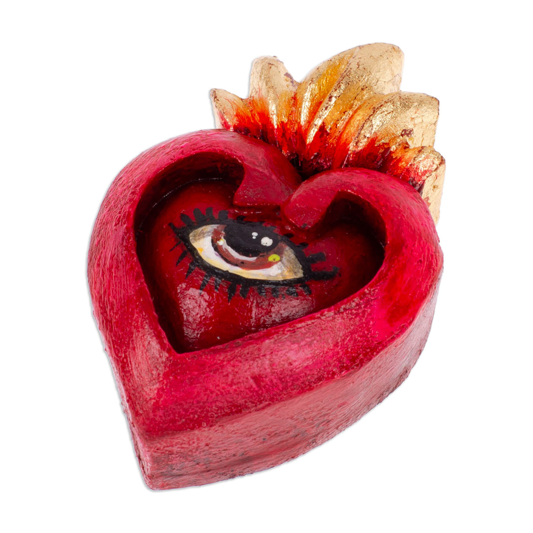 Heart-Shaped Hand-Painted Red and Golden Pinewood Magnet - Immortal Destiny