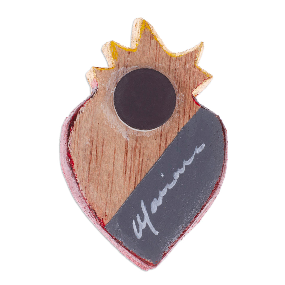 Heart-Shaped Hand-Painted Red and Golden Pinewood Magnet - Immortal Destiny