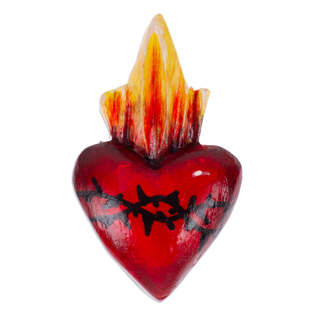 Hand-Painted Inspirational Red Pinewood Sacred Heart Magnet - Beats of Faith