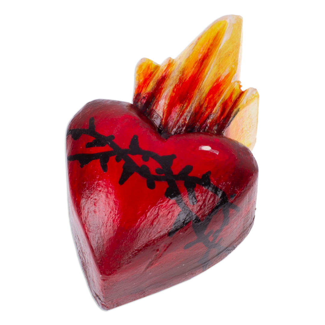 Hand-Painted Inspirational Red Pinewood Sacred Heart Magnet - Beats of Faith