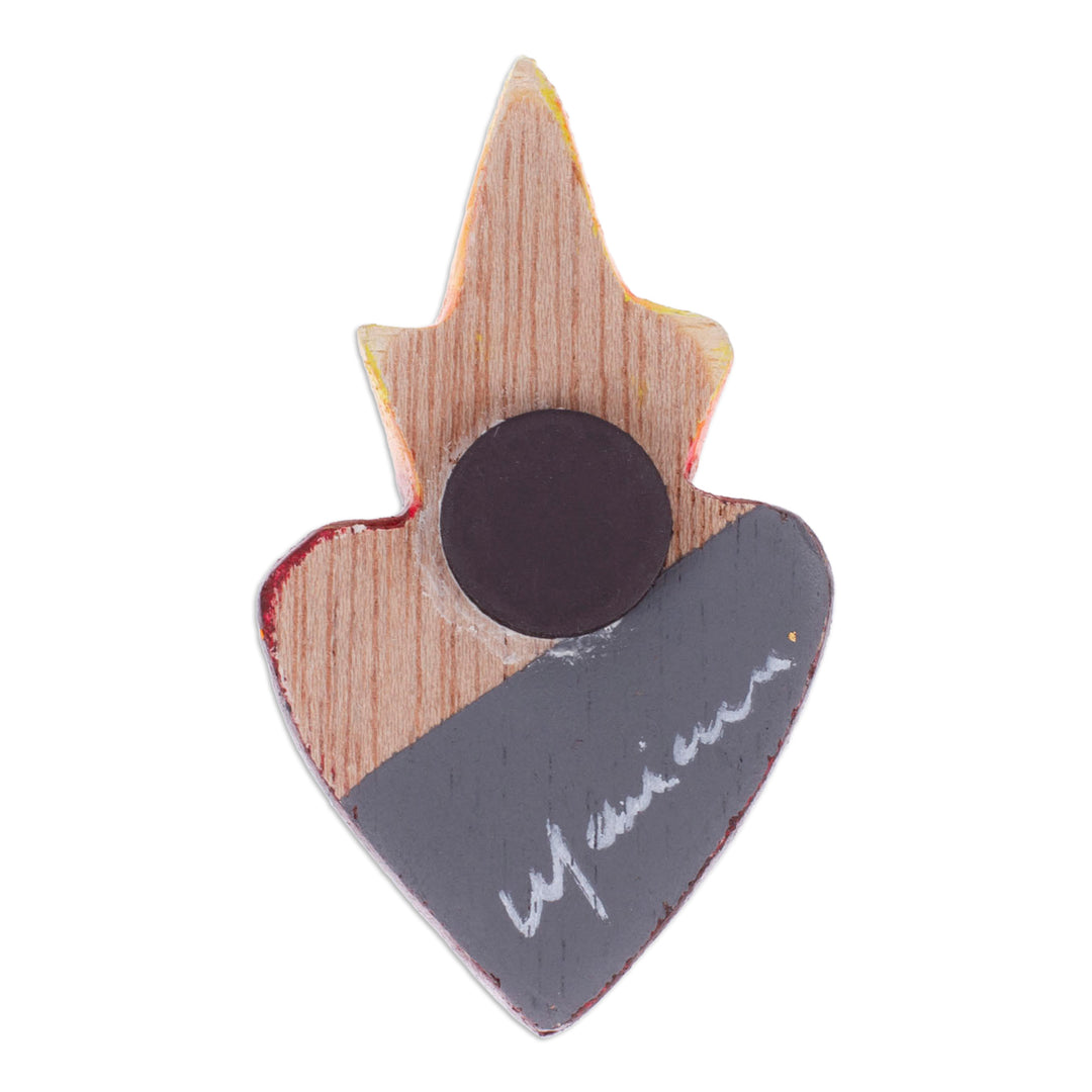 Hand-Painted Inspirational Red Pinewood Sacred Heart Magnet - Beats of Faith