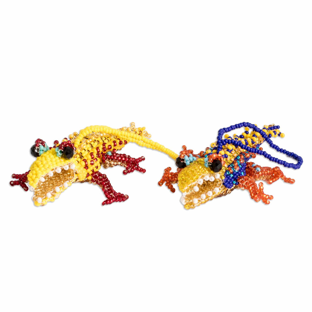 Two Glass Beaded Crocodile-Themed Ornaments from Guatemala - Ferocious Friends