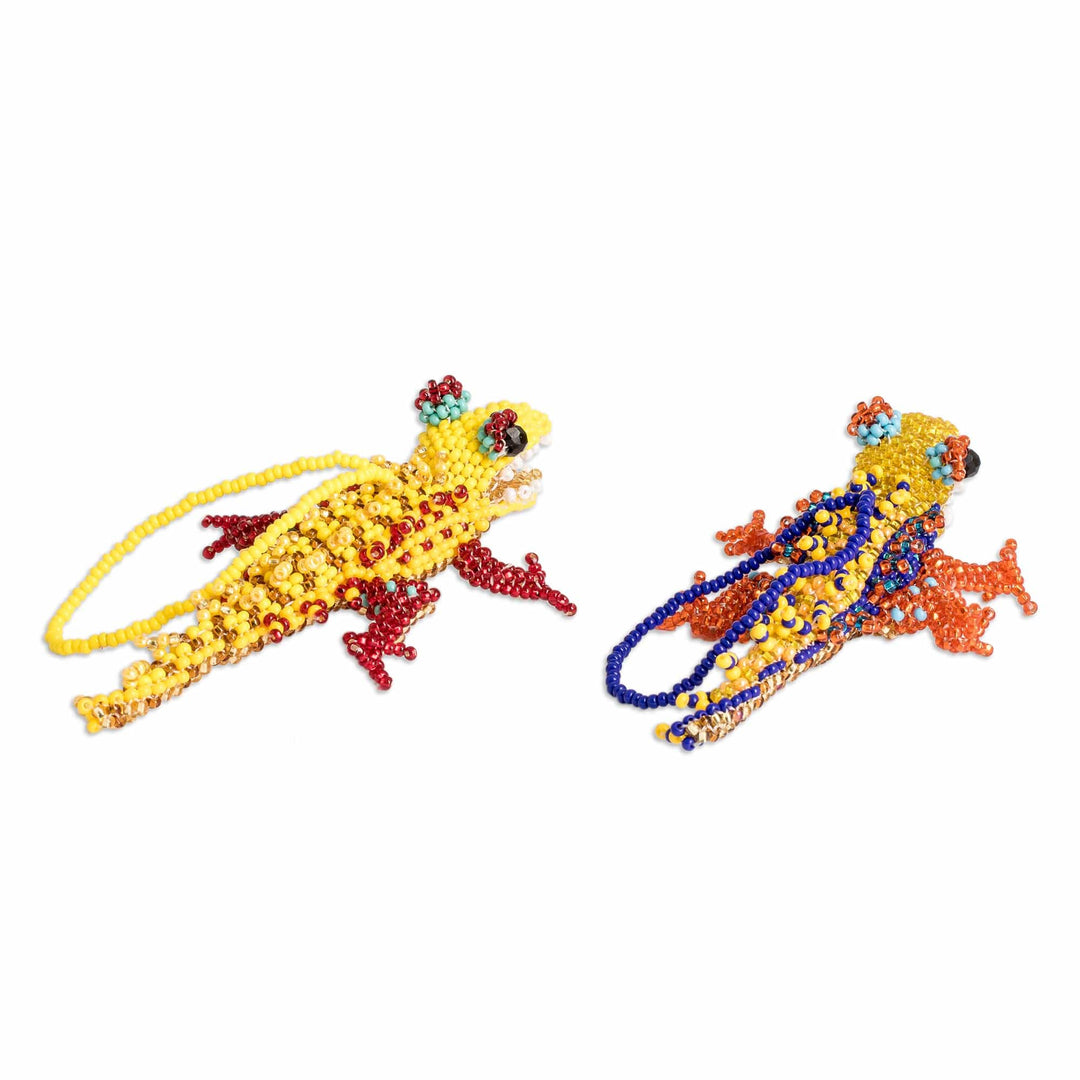 Two Glass Beaded Crocodile-Themed Ornaments from Guatemala - Ferocious Friends