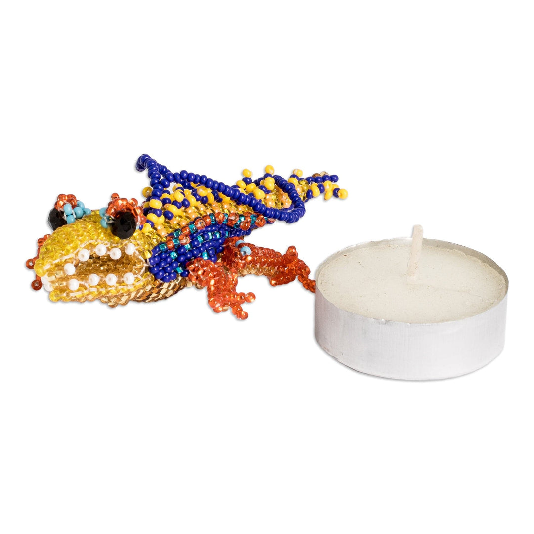 Yellow Blue Orange Glass Beaded Crocodile-Themed Ornament - Bold Ferocious Friend