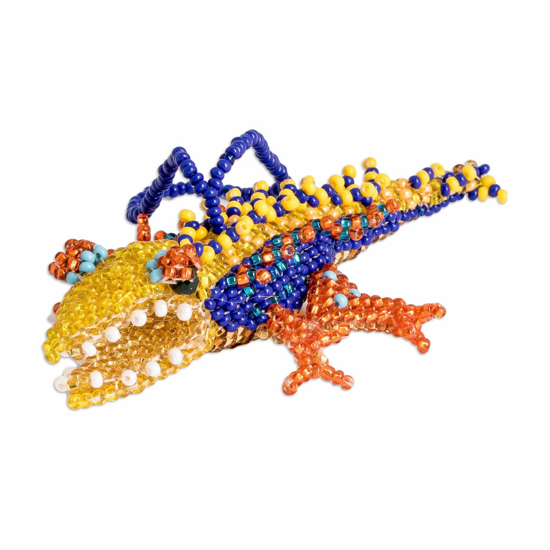 Yellow Blue Orange Glass Beaded Crocodile-Themed Ornament - Bold Ferocious Friend