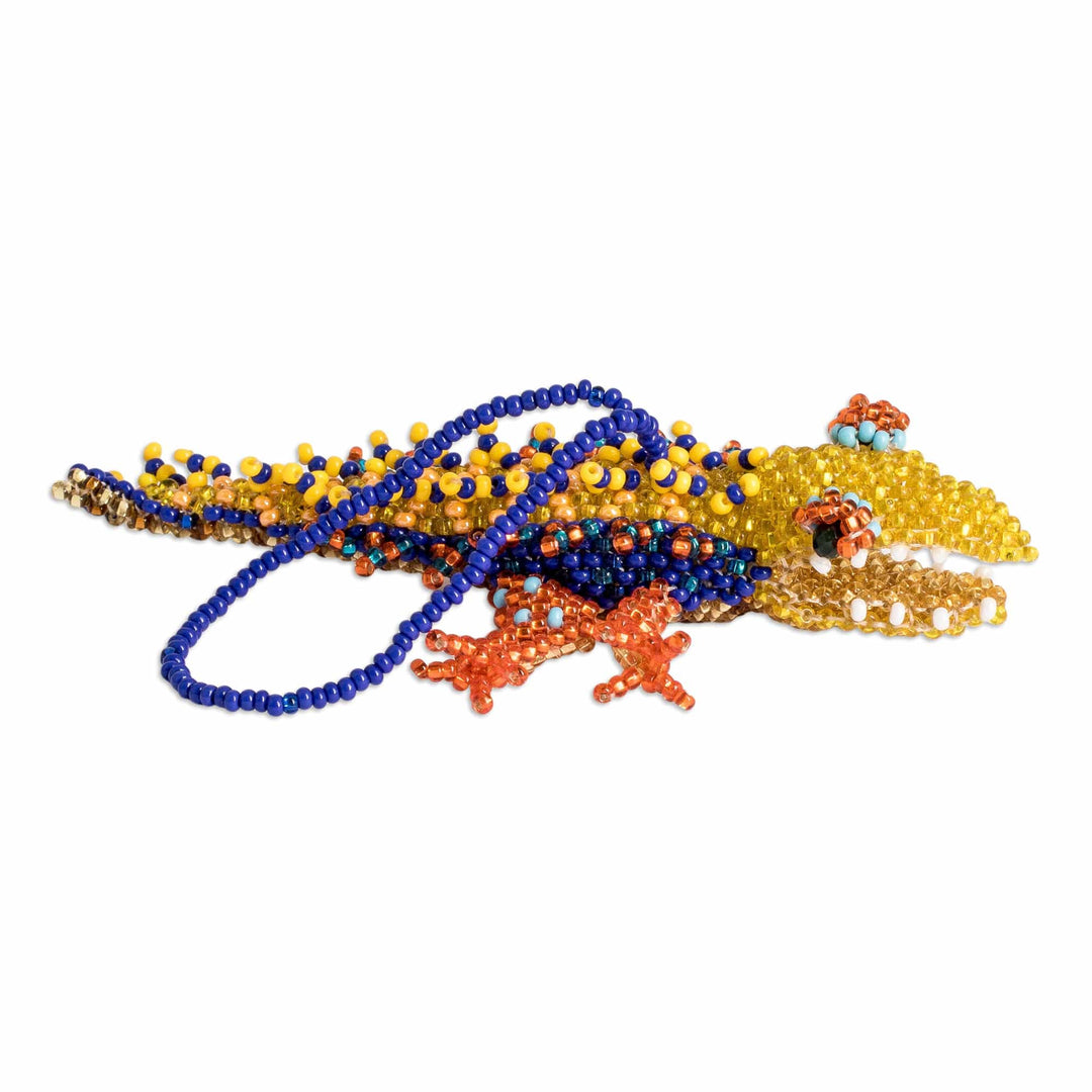 Yellow Blue Orange Glass Beaded Crocodile-Themed Ornament - Bold Ferocious Friend