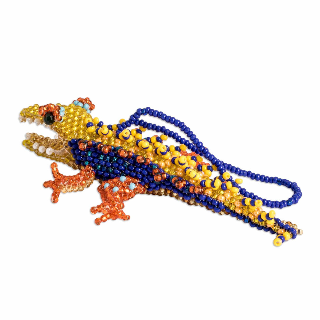 Yellow Blue Orange Glass Beaded Crocodile-Themed Ornament - Bold Ferocious Friend