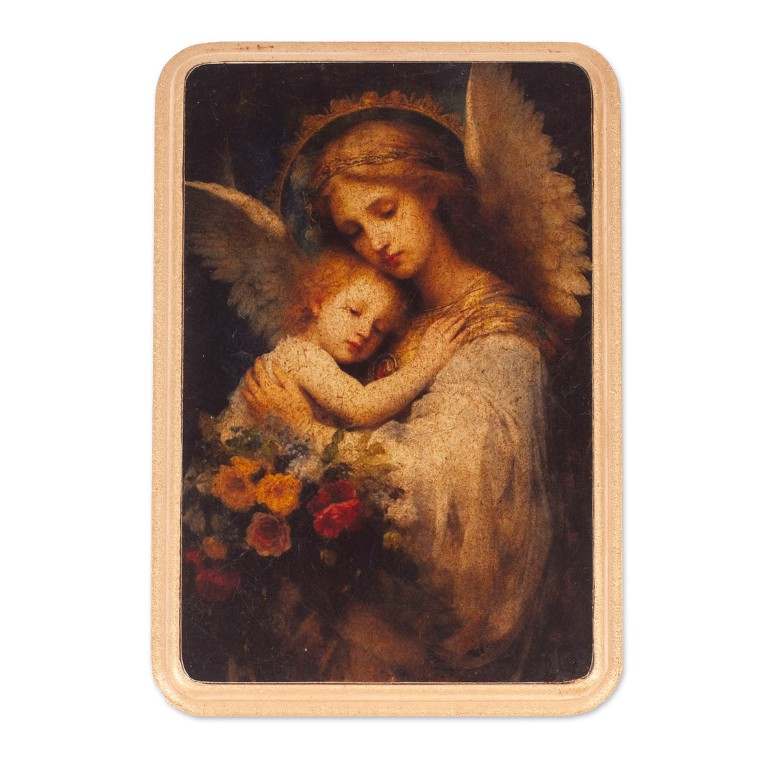 Decoupage on Pinewood Antique Wall Plaque of Angel and Child - Angel and Child