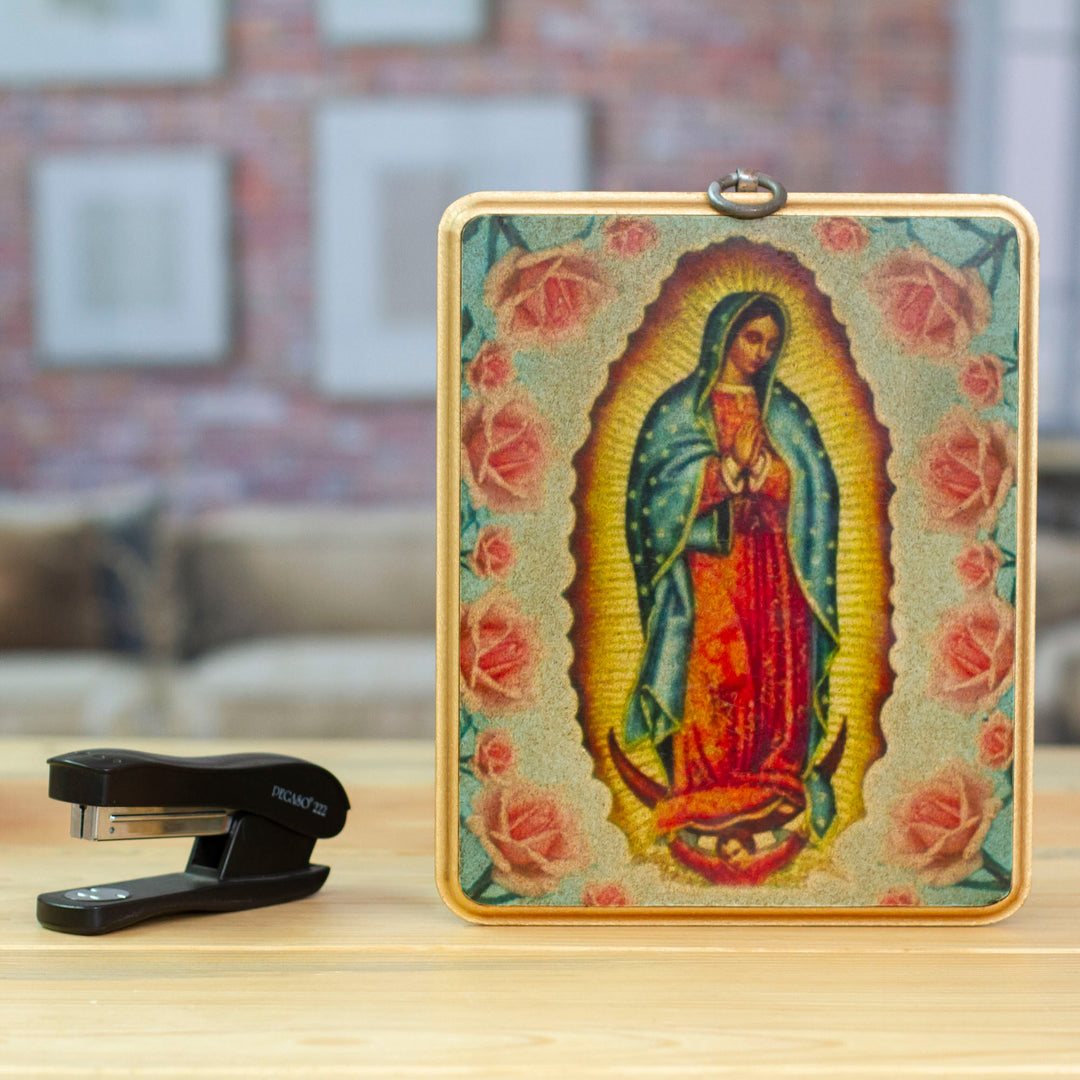 Our Lady of Guadalupe-Themed Decoupage on Wood Wall Plaque - Our Lady of the Roses