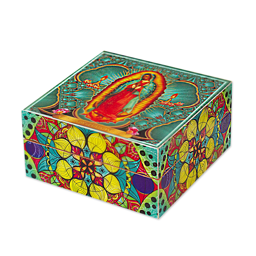 Our Lady of Guadalupe Decoupage on Pinewood Decorative Box - Our Lady of Guadalupe