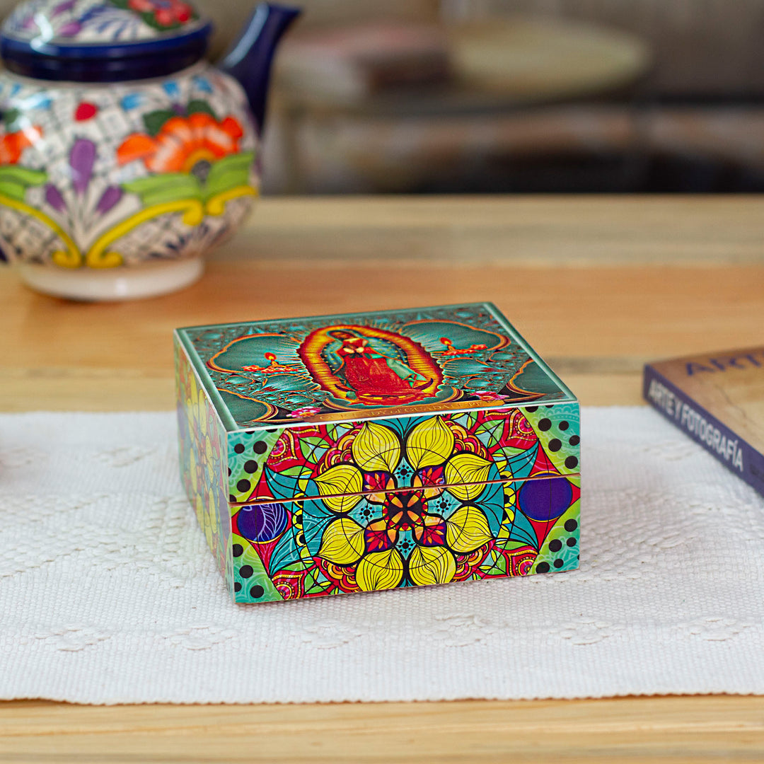 Our Lady of Guadalupe Decoupage on Pinewood Decorative Box - Our Lady of Guadalupe