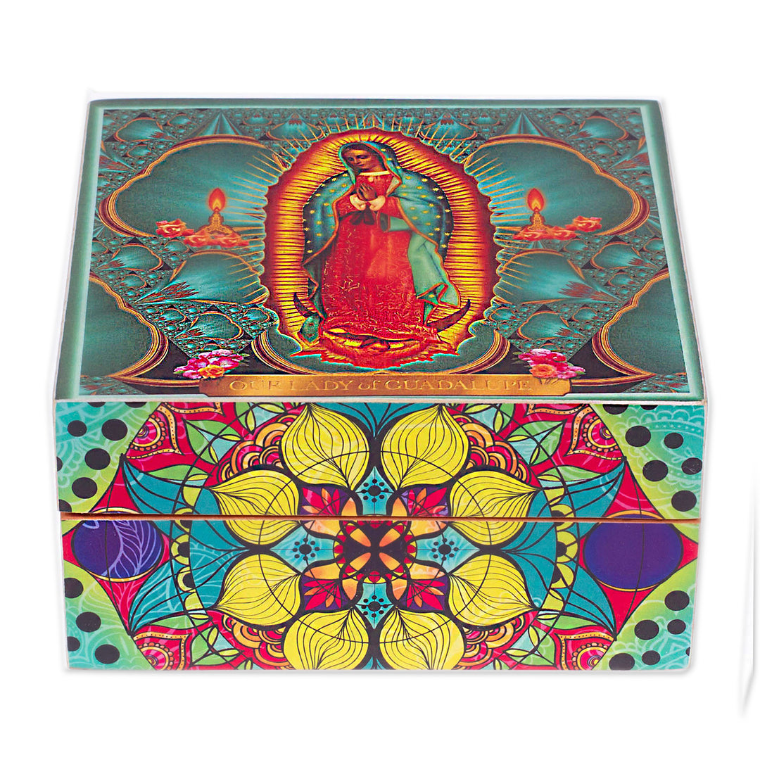 Our Lady of Guadalupe Decoupage on Pinewood Decorative Box - Our Lady of Guadalupe