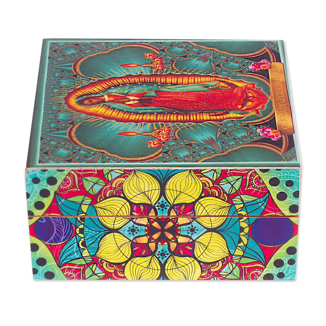 Our Lady of Guadalupe Decoupage on Pinewood Decorative Box - Our Lady of Guadalupe