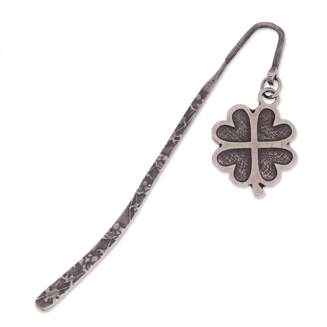 Zamac Metal Alloy Bookmark with Antique-Finished Clover - Lucky Petals