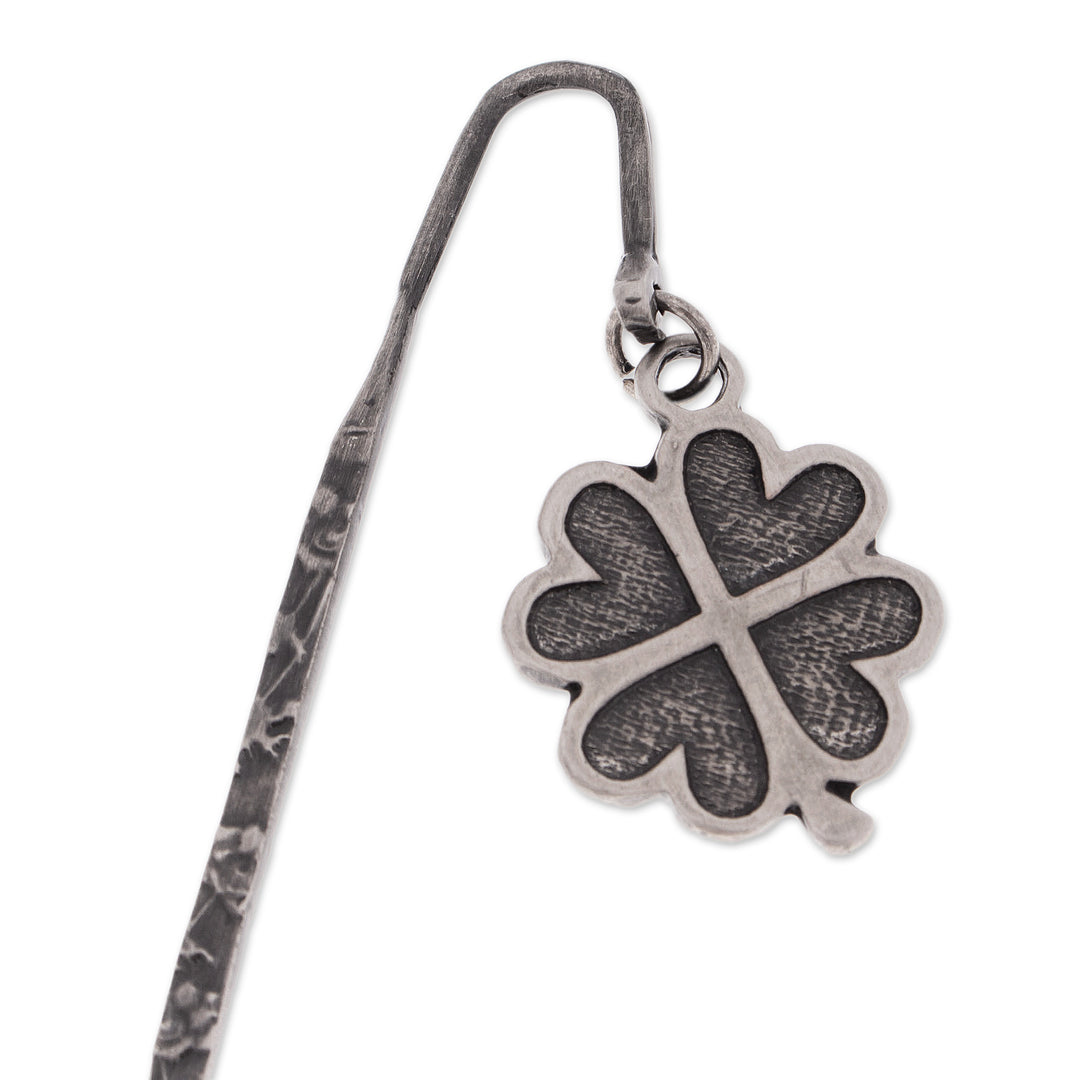 Zamac Metal Alloy Bookmark with Antique-Finished Clover - Lucky Petals