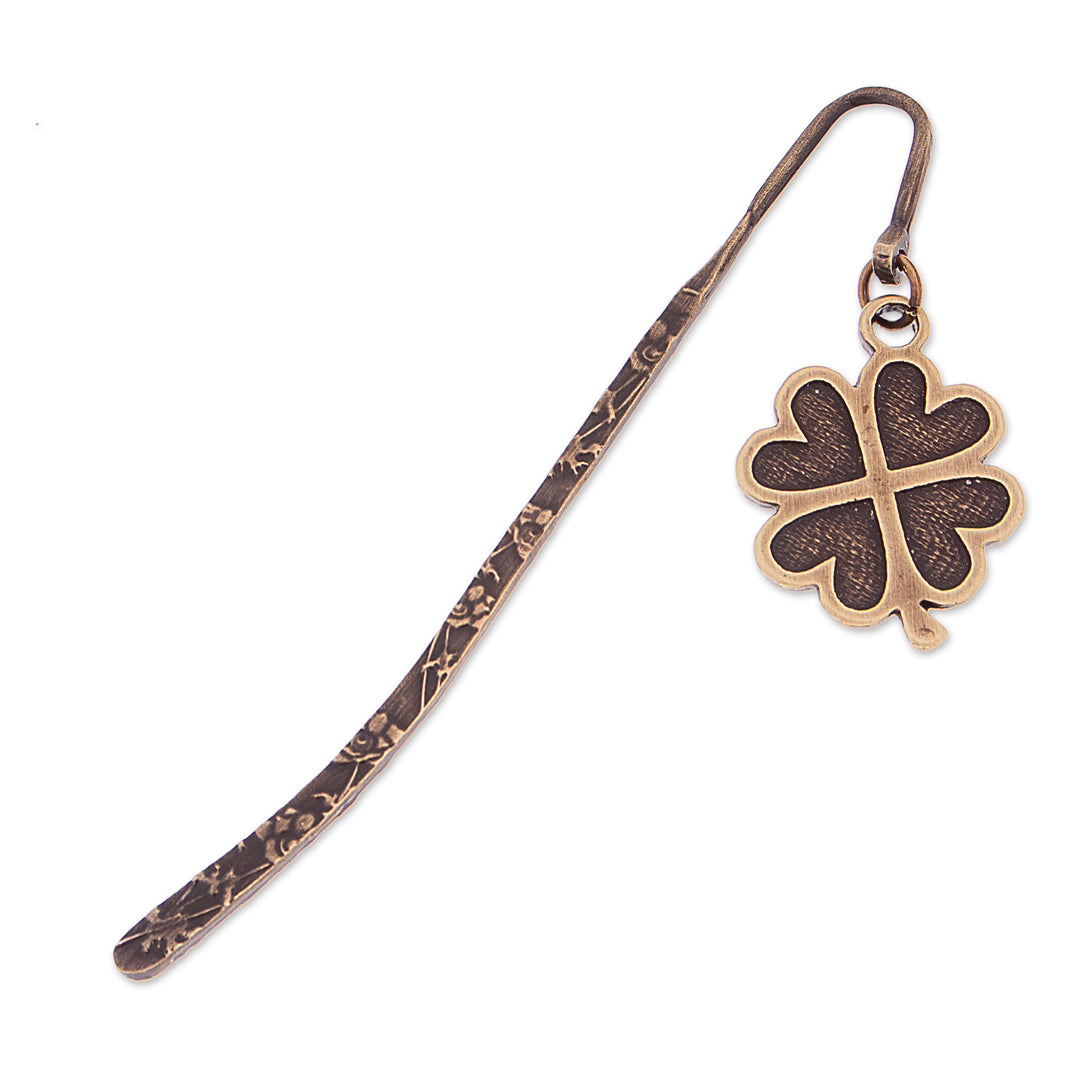 Zamac Metal Bookmark with Antique-Finished Golden Clover - Lucky Royal Petals