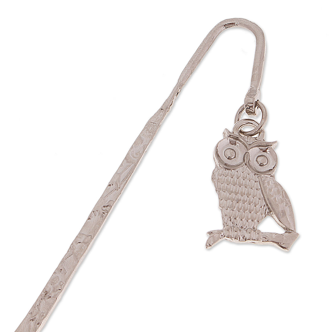 High-Polished Zamac Metal Bookmark with Silver Owl Charm - Silver Wisdom