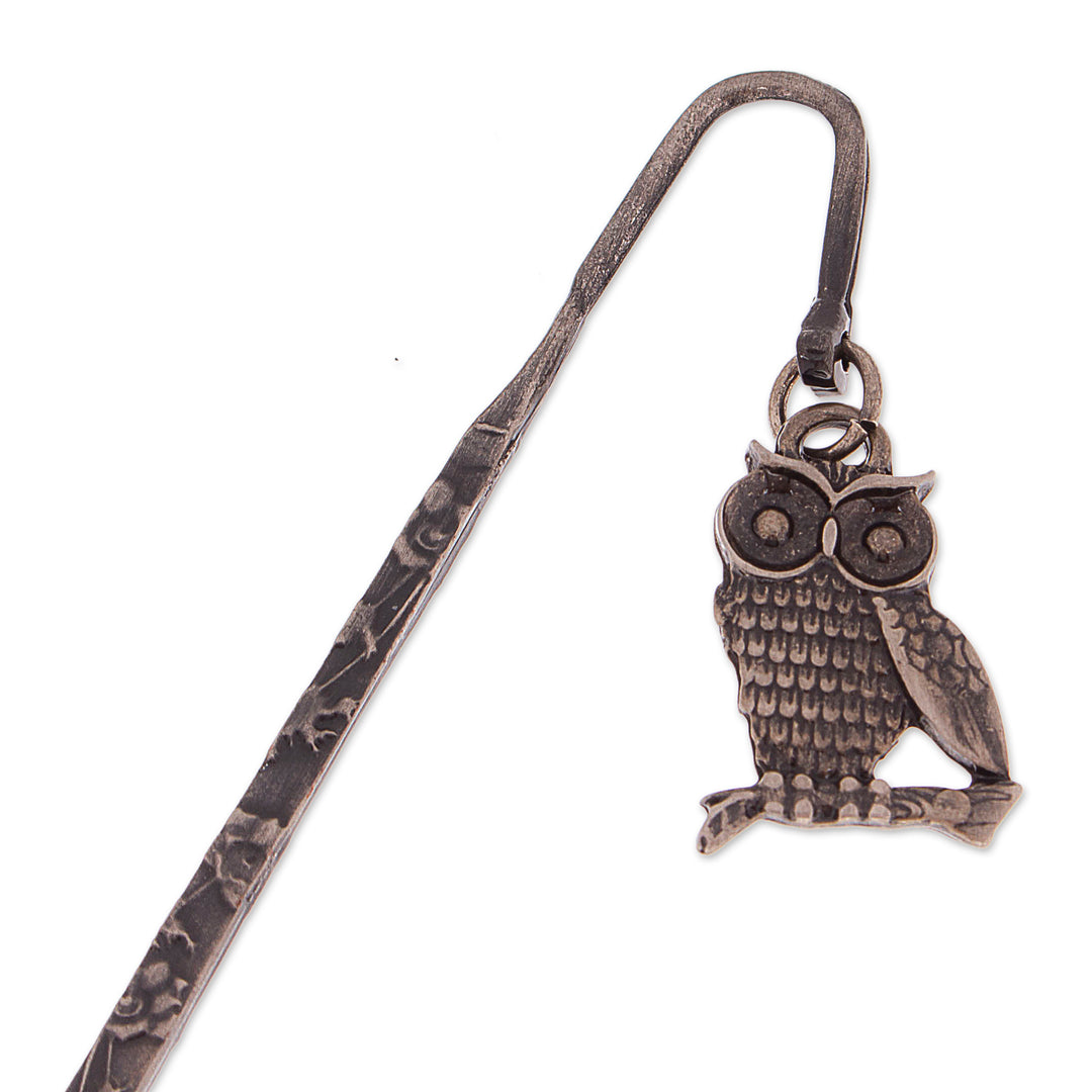 Antique-Finished Zamac Metal Bookmark with Owl Charm - Antique Wisdom